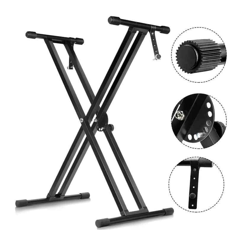 Adjustable Keyboard Stand for Electric Pianos with X Brace Metal Dual TubeRack – 110lbs Capacity image 1