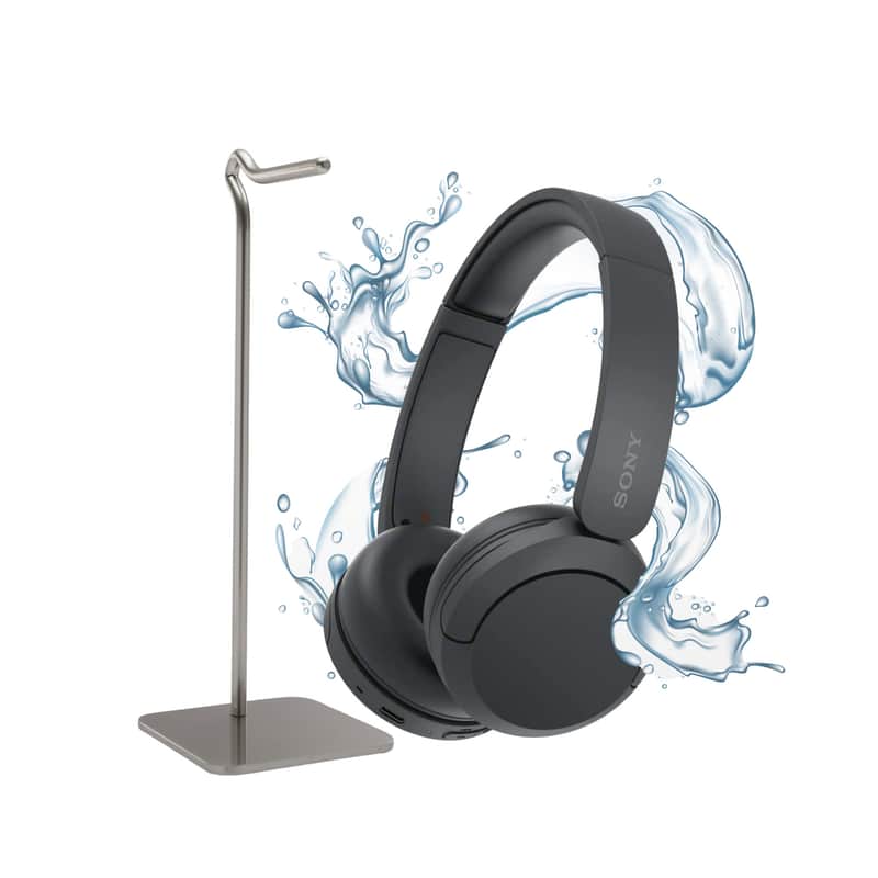 Sony WH-CH520 Compact Wireless Bluetooth On-Ear Headphones (Black) with Stand image 1