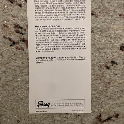 Vintage 1981  Gibson Victory Standard Bass  Spec Sheet! image 2
