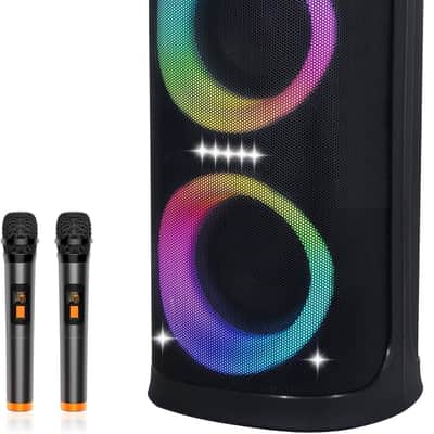 Large Party Speaker with Dual 6.5 Inch Woofers, 200W Peak Powerful Sound, TWS & 6 EQ Modes, Type-C Charging, LED Light Show, Wireless Microphone for Outdoor Parties image 1