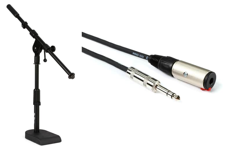 On-Stage MS7920B Bass Drum / Boom Combo Mic Stand Bundle with Pro Co BPBQBQF-20 Excellines Balanced Patch Cable - 1/4-inch TRS Female to 1/4-inch Male - 20 foot image 1