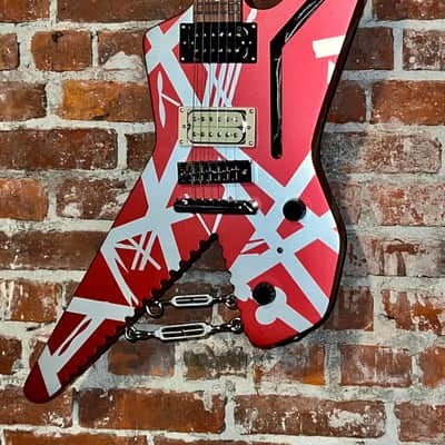 New EVH Striped Series Shark Burgundy/Silver Stripes, Package Deal Includes: EVH Fitted Hard Shell Case & Extras, Best Deal On The Planet Ships Fast, Buy It Here ! image 1