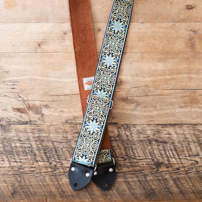 Vintage Blue 60s/70s Hippie Guitar Strap / Real Suede Backing / Handmade in the UK image 2