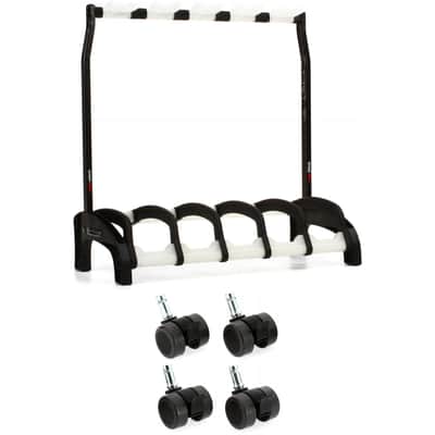 K&M 17525 Guardian 5 Electric Guitar Stand and 4 Casters - Black with Translucent Supports image 1