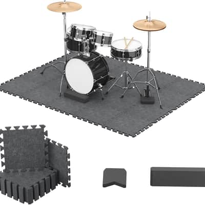Drum Mat Set, 20PCS, each 11.8'' x 11.8'' x 0.35'', Floor Drum Mat with Non-slip Bottom, Thick Sound Absorbing Floor Mat for Electric Drum Set, Soundproof Carpet with Bass Drum Anchor, Medium image 1
