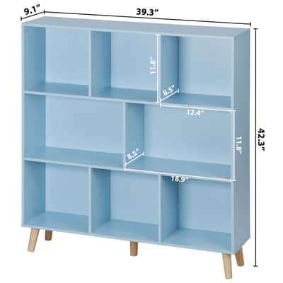 8-Cube Modern Storage Bookcase – Blue Floor Standing Organizer for Vinyl, Studio Gear & Music Room Decor image 3