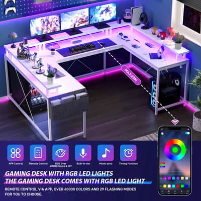 U-Shaped Music Studio Desk with LED Lights & Power Outlets - Ultimate Ergonomic Workspace image 5