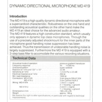 Sennheiser MD419 Supercardioid Dynamic Vintage 2 image 5