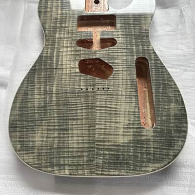 Grey Mahogany Telecaster Tele Style Guitar Body with Flame Maple Veneer image 6
