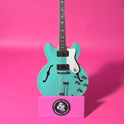 1998 Epiphone Riviera rare color Turquoise frequensator tailpiece image 2