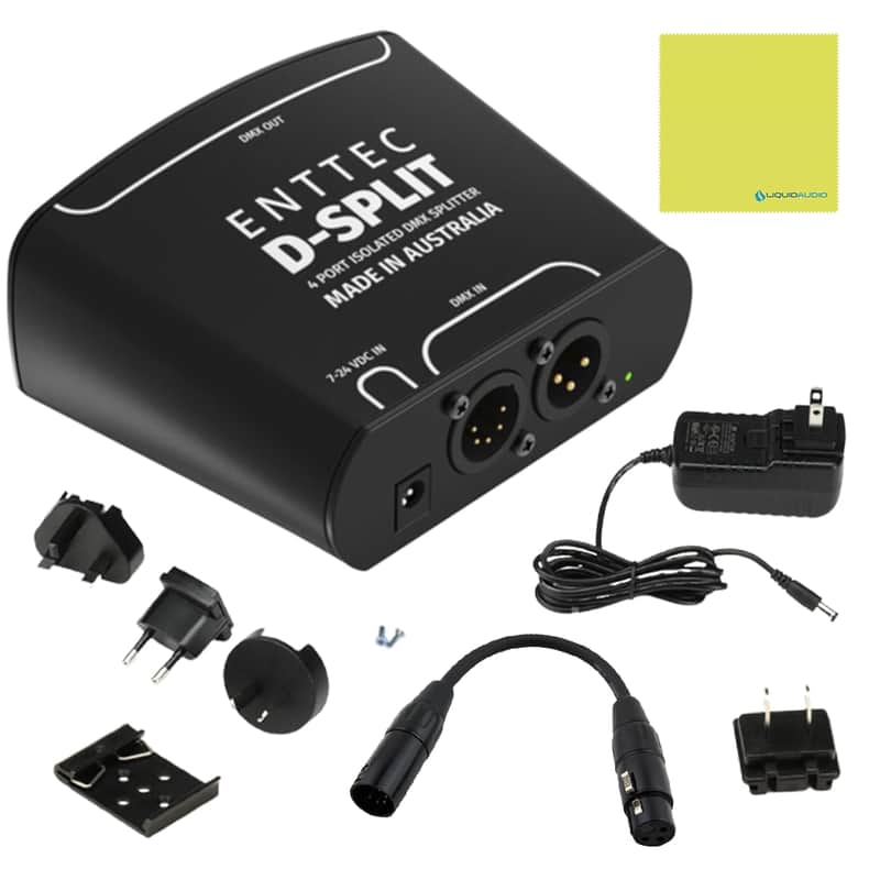 Mint Enttec D-Split 70579 DMX 4 Port Isolated Splitter / Isolator (5-Pin) Bundle w/DMX Adapter 5 Pin(M) to 3 Pin(F) XLR and Liquid Audio Polishing Cloth image 1