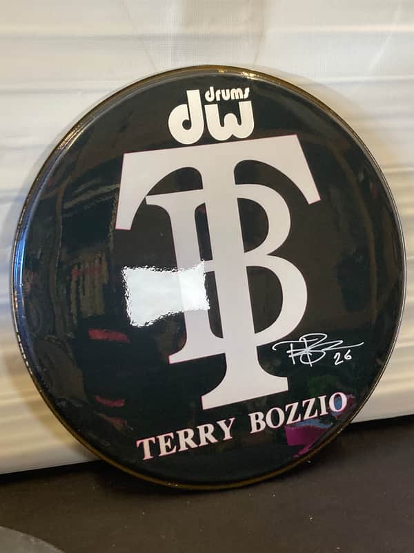 Terry Bozzio's DW - 22" Custom Logo Bass Drum Head, Autographed! - Black image 1