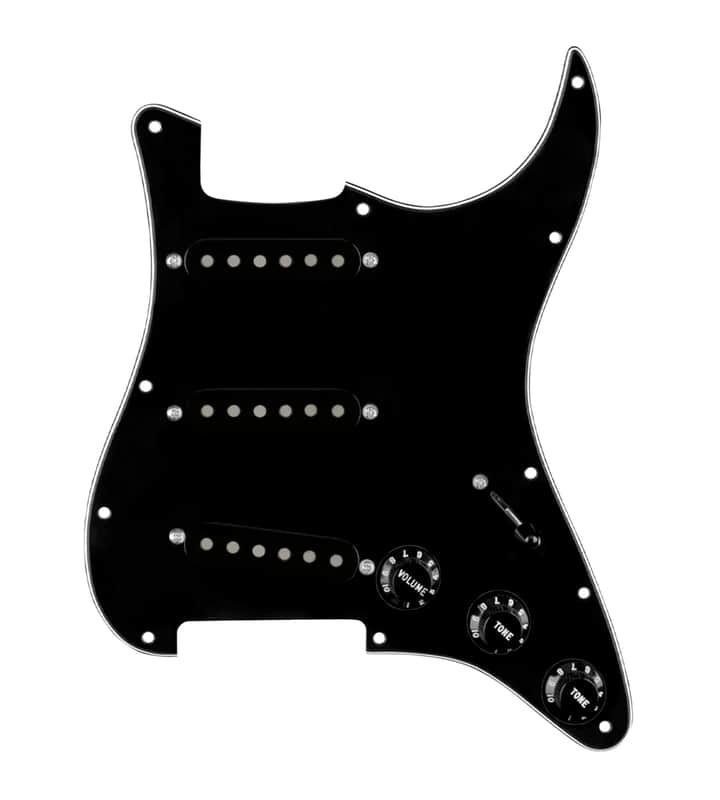 920D Custom Texas Grit Loaded Pickguard for Strat With Black Pickups and Knobs, Black Pickguard, and S5W-BL-V Wiring Harness image 1
