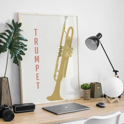 Trumpet Instrument Print - Jazz Music Poster, Music Studio Decor, Brass Instruments, A3 Size image 1