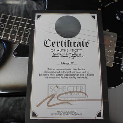 Schecter USA CUSTOM SHOP Nick Johnston Traditional HH Atomic Mercury Aged Nitro 6-String Electric Guitar w/ Black Tweed Case image 7