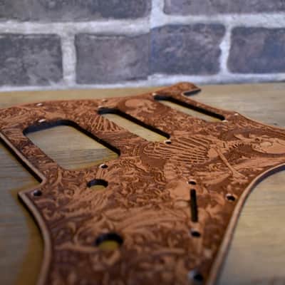 Wood Pickguard for Stratocaster HSS and SSS Laser engraved Real Cherrywood with Unique Artwork "Stumble" image 5
