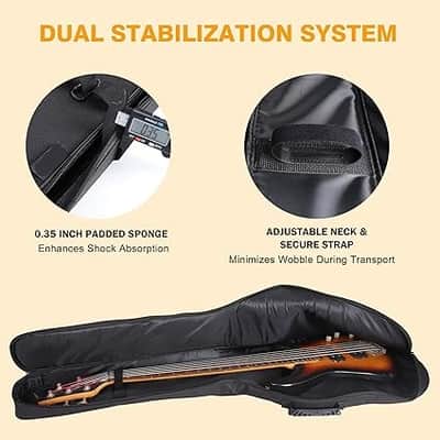 Bass Guitar Gig Bag & Electric Bass Guitar Case with Neck Fixed Strap, 0.35" Padding, Water-Resistant Oxford Fabric, Soft Guitar Backpack Case with Adjustable Shoulder Straps & Back Hanger Loop image 3