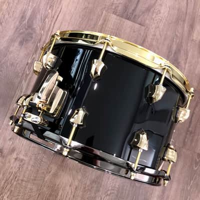 SJC Custom Drums 8x14” Builder’s Choice Maple Snare Drum 2023 - Black Gloss/Mirror Brass Wrap image 3