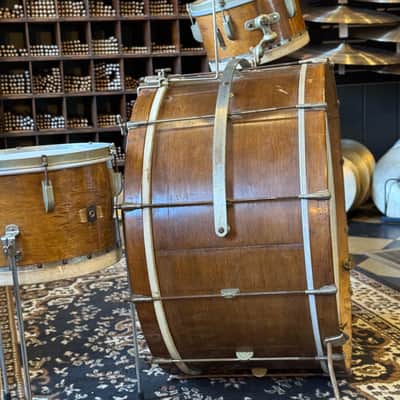 VINTAGE 1940's Leedy Trap Kit in Natural Mahogany - 14x28, 7x11, 9x13 image 5