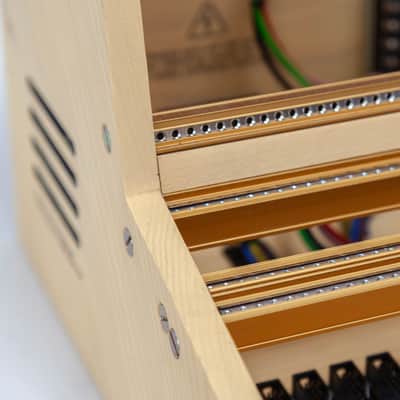 2 Many Synths 10U 60HP solid ash Eurorack case with YELLOW coloured linseed oil and GOLD rails 2024 - Yellow coloured linseed oil image 12
