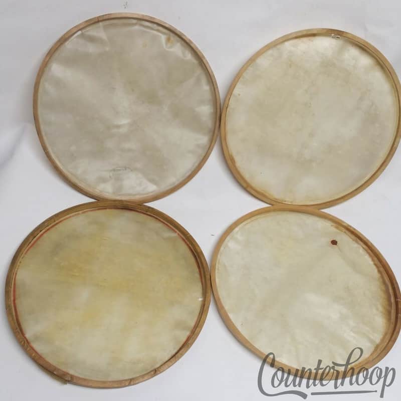 *Slingerland 4x 12" Calf Skin Tom Drum Heads Maple Flesh Hoops Parts Vintage 40s image 1