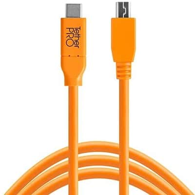 TetherPro USB-C to 2.0 Micro-B 5-Pin, 15' (4.6m) (High Visibility Orange) image 1