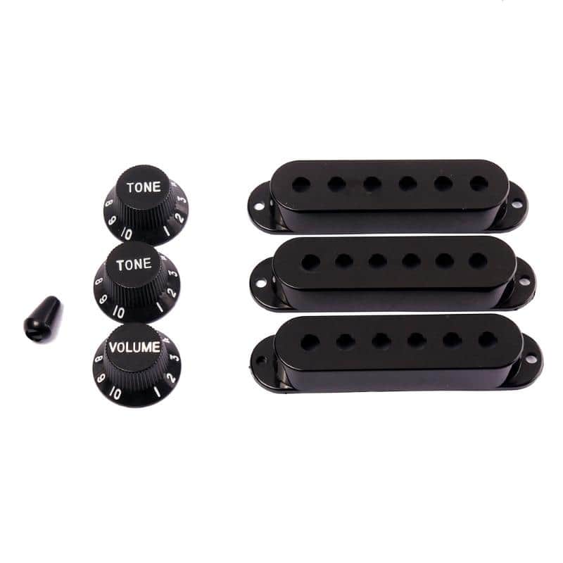 Black Guitar Parts Set Switch tip Single Coil Pickup Cover 1 Volume 2 Tone Knobs image 1