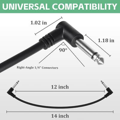 12 Inch Guitar Patch Cables 6 Pack, 1/4" Right Angle Guitar Effect Pedal Board Patch Cable, Noise Free And Long-Lasting Patch Cords For Pedals, Black image 3