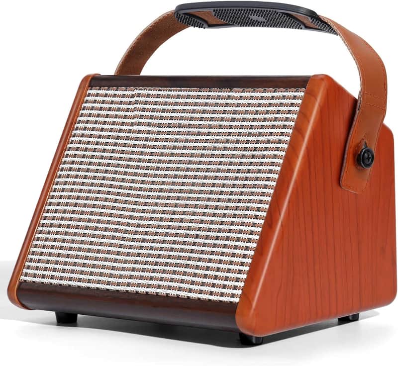 15W Portable Electric Guitar Amp with BT, Rechargeable Battery, Built-in Effects Reverb, Overdrive, EQ, Woodgrain Finish, and 6.35mm Headphone Jack image 1