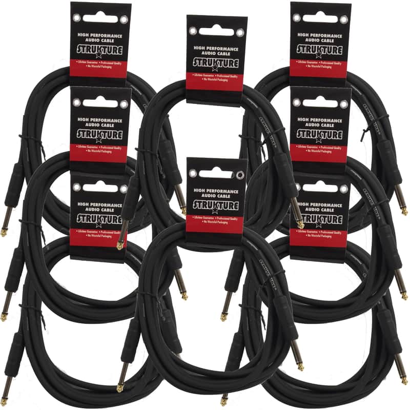 8 PACK Black Strukture 10ft Instrument Cable 6MM Rubber SC10R Lifetime Warranty! image 1