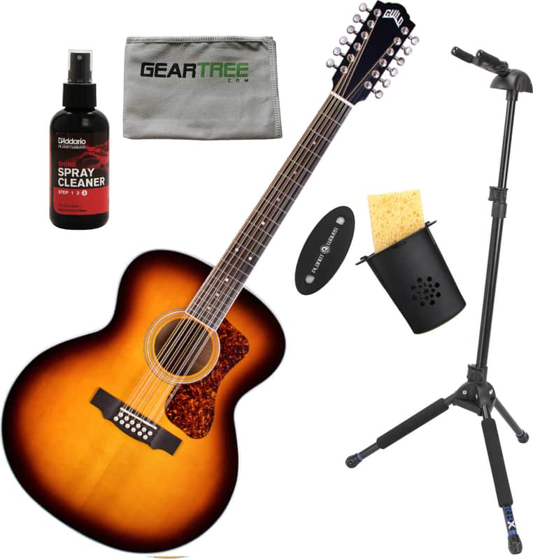 Guild F-2512E Deluxe 12-String Acoustic Electric Antique Burst Gloss 200 Archback Deluxe Solid Top Jumbo w/ Stand, Humidifier, Polish, Cloth image 1