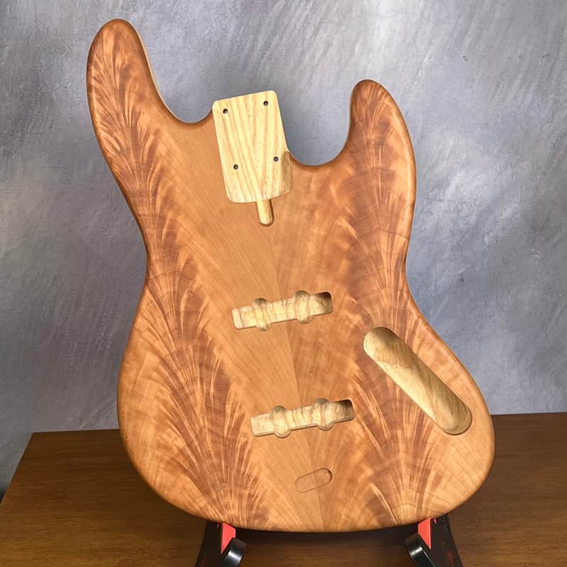 NOS High End Offset Bass Body – Highly figured Feathered Crotch American Cherry Top / Swamp Ash Back –Limited Supply R15 image 1
