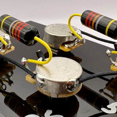 Gibson Les Paul 50s style wiring harness with new Bumblebee 0.022uF paper in oil capacitors and split long shaft pots image 3
