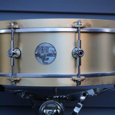 HHG drums 14x5.25 Handmade Brass With Solid Brass Bespoke Hoops 2022 Satin Lacquer image 10