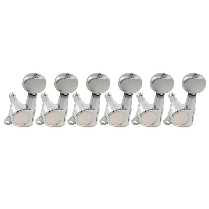 R15J Left-Handed 6-in-line 15:1 Ratio Full Sealed Machine Heads Tuners Tuning Pegs Keys with Vintage Oval Button for Strat Tele Style Electric Guitar, Chrome image 1