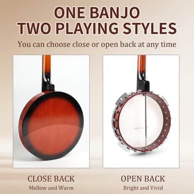 Banjo 5 String Banjos,Professional Full Size 38 Inch Open or Closed Back With Resonator, Bridge, Strings Pack, Finger Picks, Strap, Case, Tuner Accessories Set Gift Choice for Adults Beginner image 2