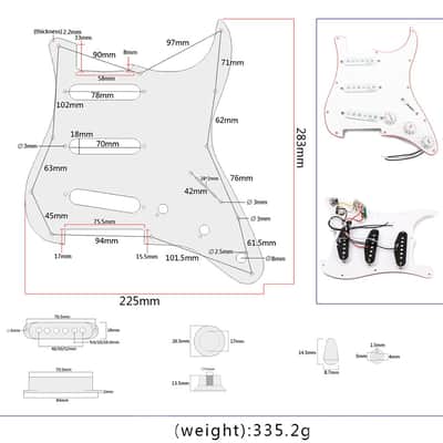 Stratocaster Style Loaded SSS Guitar Pickguard and Pickup, White image 5