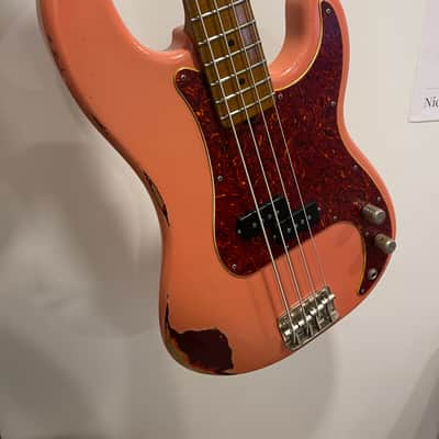 Shabat Panther Electric Bass #035 2022 - Coral Pink over Merlot metallic nitro image 5