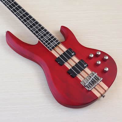 Red Custom 4 String Electric Bass, Ash Wood Body, Maple Neck, 24 Frets Fingerboard image 1