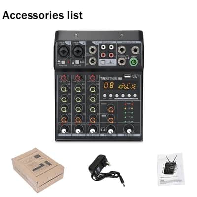 Audio Mixer Audio console Mini4 Portable 4-Channel DJ Mixer Console, Sound Mixing Board with USB BT image 8