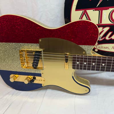 Fender Buck Owens Telecaster Guitar with Case 2002 - 2004 - MIJ Made In Japan - Red, Silver & Blue Sparkle image 4
