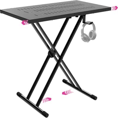 Expandable DJ Table Stand Portable Audio Mixer Stand - DJ Stand for Laptop & Controller - Midi Keyboard Stand & Synth Stand - DJ Booth Portable X Style Keyboard Stand & Tabletop DJ Desk image 1