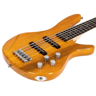 Glarry GIB Electric 5 String Bass Guitar Full Size SS Pick-up Transparent Yellow image 4