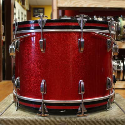 1960s Ludwig Super Classic Outfit in Red Sparkling Pearl 14x22 9x13 16x16 image 5