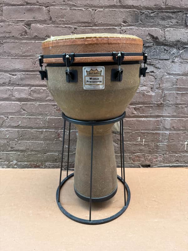 Remo World Percussion 14" Key-Tuned Djembe w/ Stand & Drum Key - 25" Tall - Head Needs Replacement - Made in USA image 1