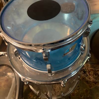 Ludwig Vistalite acrylic 12” rack tom, 70’s - Blue, pointy badge original Remo black dot head image 5