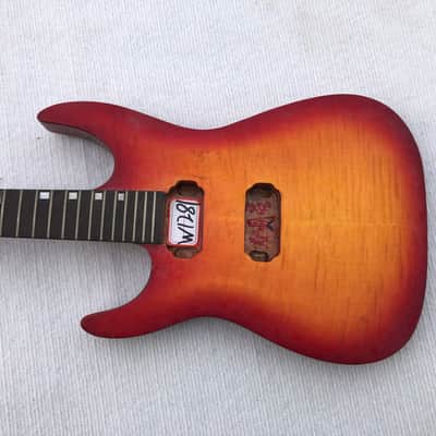 Left Handed Sunburst HH Mahogany Guitar Body, Tiger Maple Neck, Rosewood Fingerboard Neck image 6