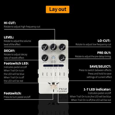 FLAMMA FS02 Reverb Pedal Stereo Guitar Effects with 7 Storable Preset Slots 7 Reverb Effects Room Hall Church Cave Plate Spring Mod True Bypass Trail On image 9