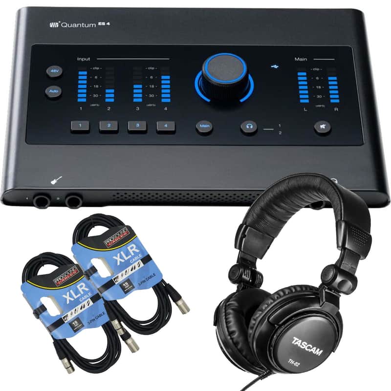PreSonus Quantum ES 4 USB-C Audio Interface, Tascam TH02, (2) XLR Cables Bundle image 1