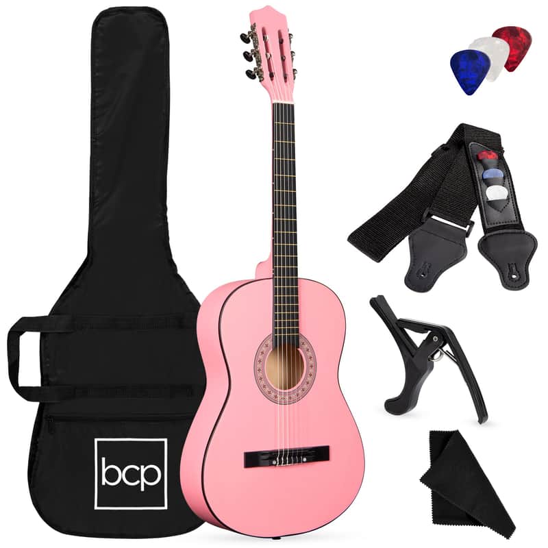 Best Choice Products Beginner Acoustic Guitar Set w/ Case, Strap, Strings - 38in-Pink image 1